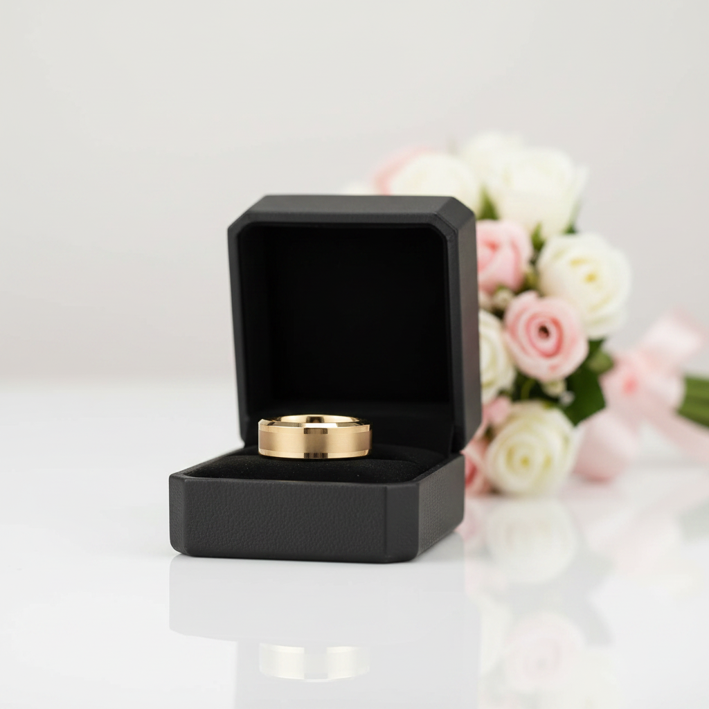 Yellow Gold Men's Tungsten Carbide Luxury Wedding Band-Black Diamonds New York