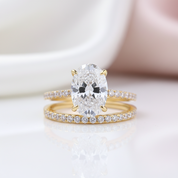 Yellow Gold Oval Cut Simulated Diamond Option Wedding Ring Set-Black Diamonds New York