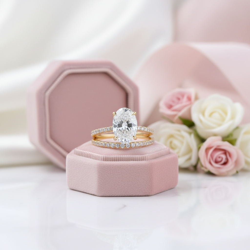 Yellow Gold Oval Cut Simulated Diamond Option Wedding Ring Set-Black Diamonds New York