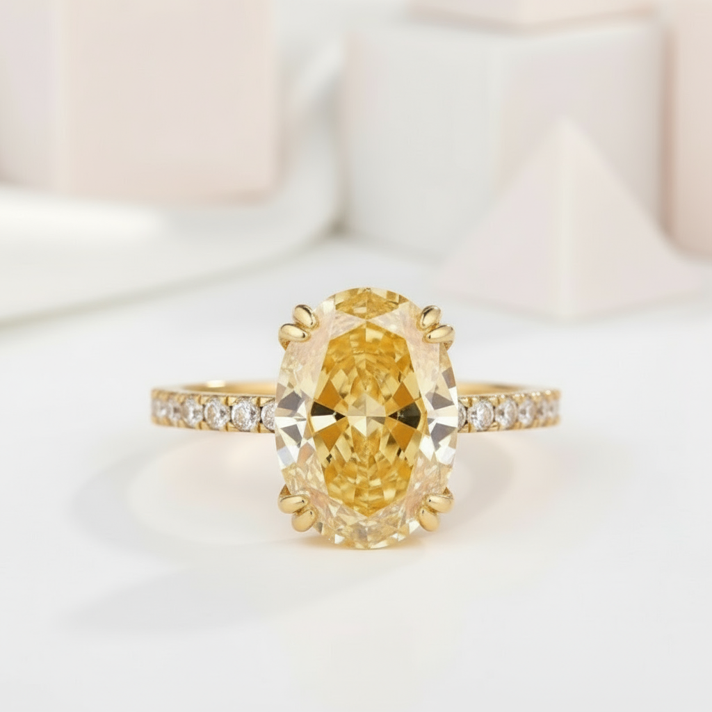 Yellow Gold Oval Cut Simulated Diamond Engagement Ring-Black Diamonds New York