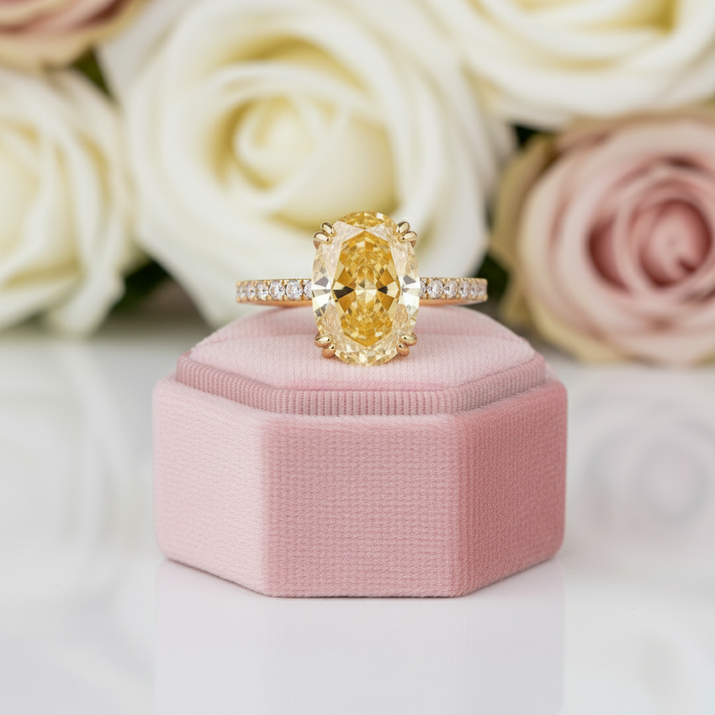 Yellow Gold Oval Cut Simulated Diamond Engagement Ring-Black Diamonds New York