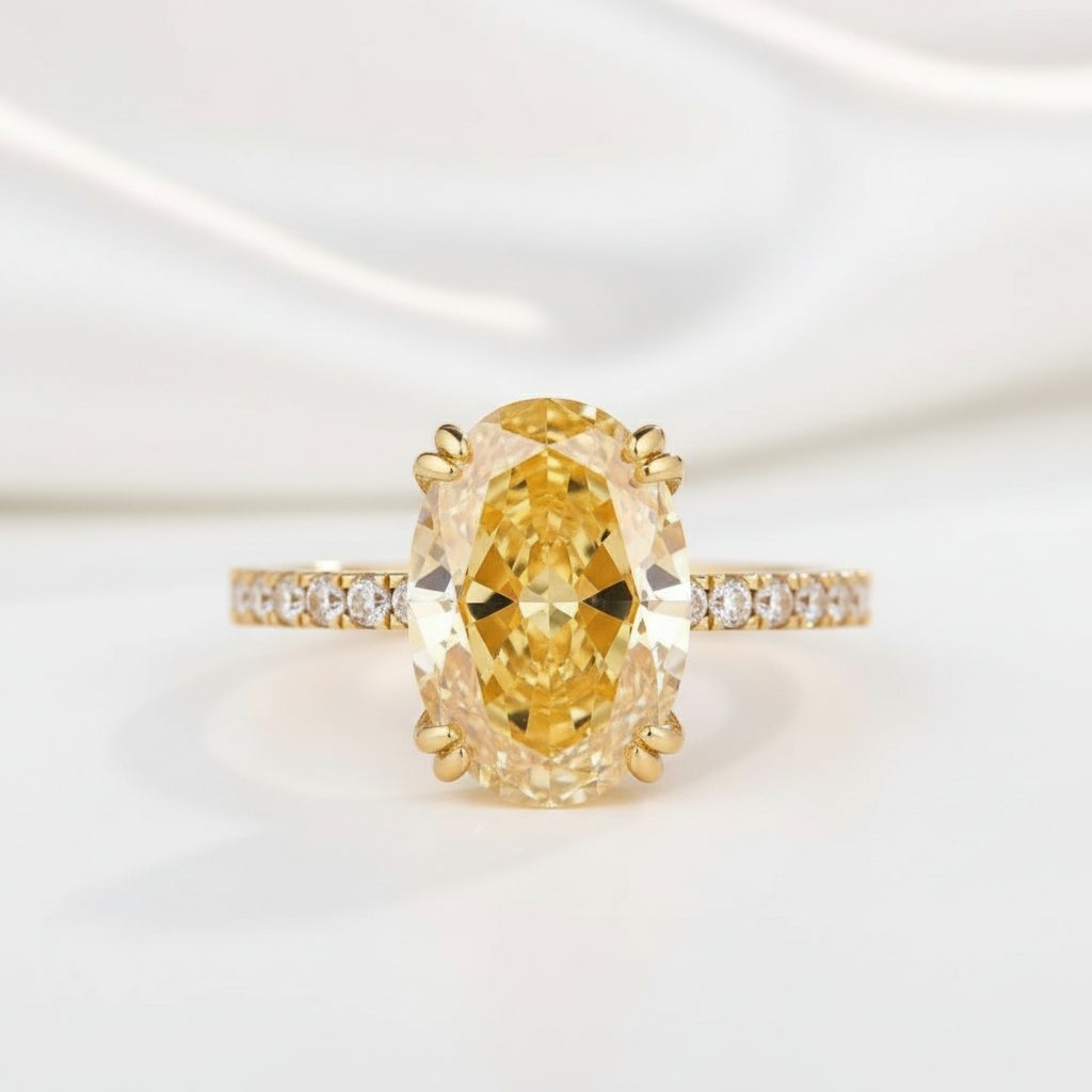 Yellow Gold Oval Cut Simulated Diamond Engagement Ring-Black Diamonds New York