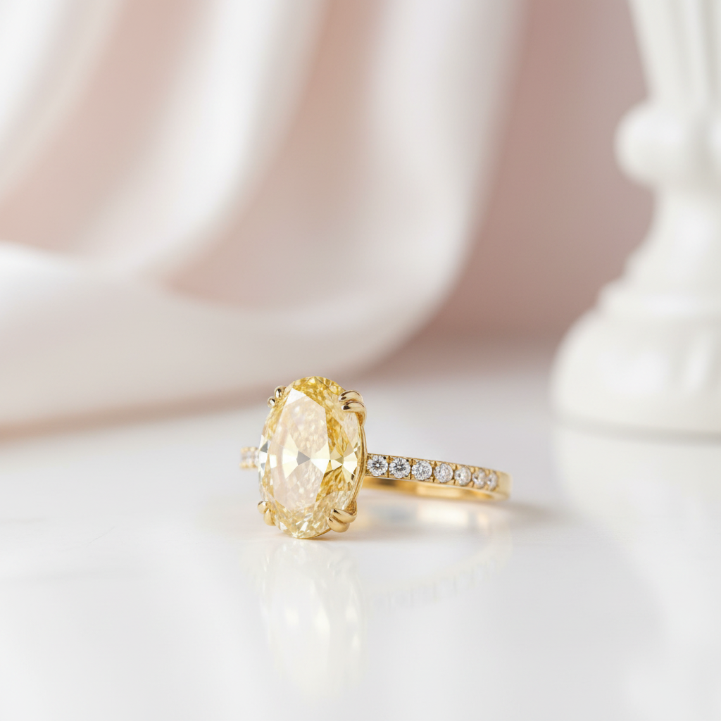 Yellow Gold Oval Cut Simulated Diamond Option Engagement Ring-Black Diamonds New York