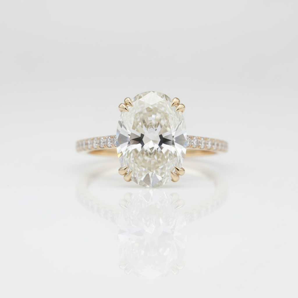 Yellow Gold Oval Cut Simulated Diamond Option Engagement Ring-Black Diamonds New York