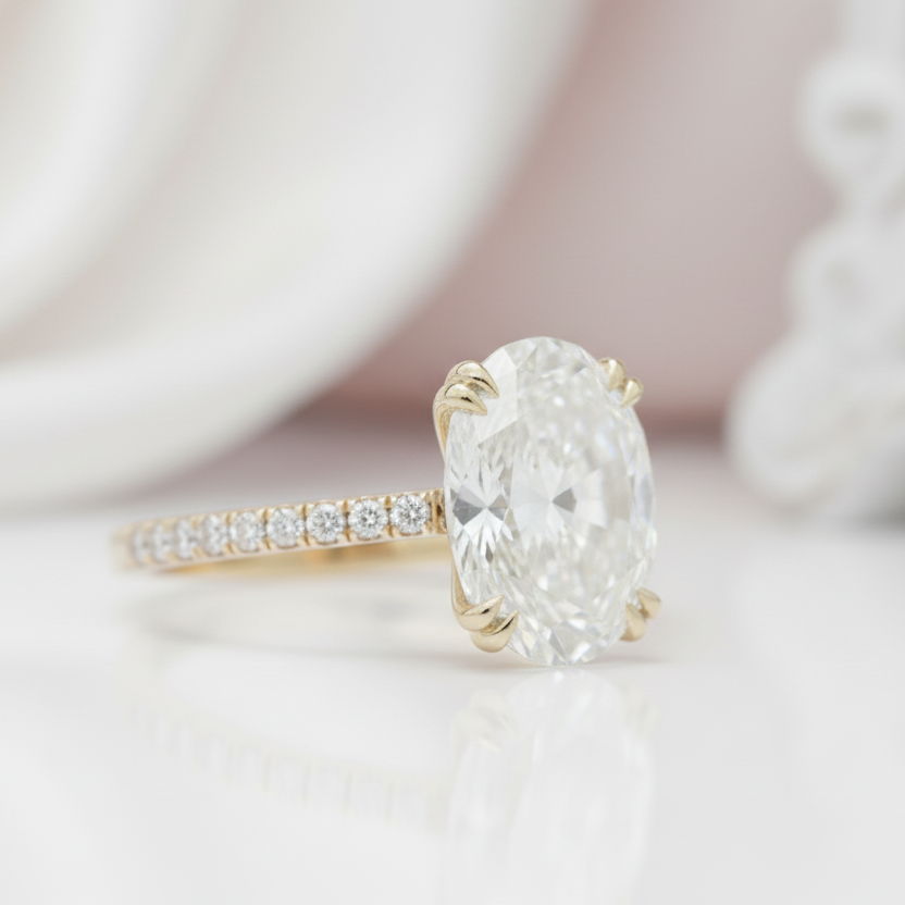 Yellow Gold Oval Cut Simulated Diamond Option Engagement Ring-Black Diamonds New York