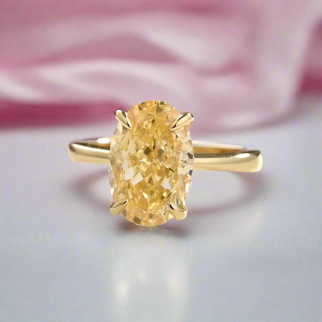 Yellow Gold Oval Cut Yellow Sapphire Engagement Ring Set-Black Diamonds New York