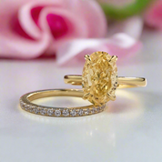 Yellow Gold Oval Cut Yellow Sapphire Engagement Ring Set-Black Diamonds New York