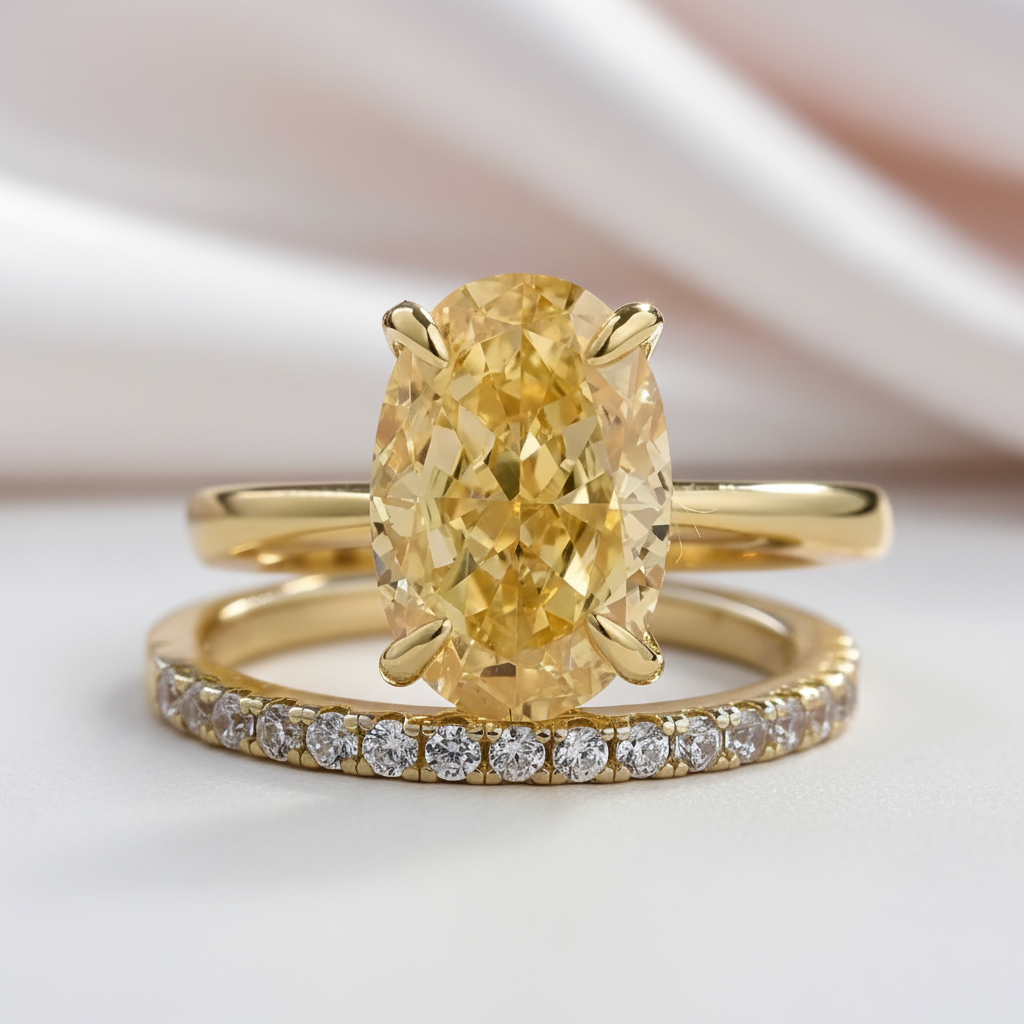 Yellow Gold Oval Cut Yellow Sapphire Engagement Ring Set-Black Diamonds New York