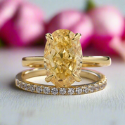 Yellow Gold Oval Cut Yellow Sapphire Engagement Ring Set-Black Diamonds New York