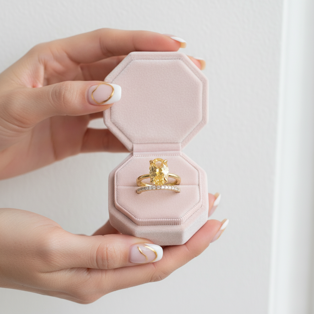 Yellow Gold Oval Cut Yellow Sapphire Engagement Ring Set-Black Diamonds New York