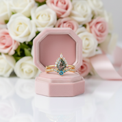 Yellow Gold Pear-cut Natural Moss Agate Vintage Inspired Wedding Rings-Black Diamonds New York