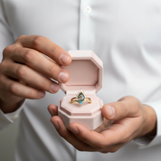 Yellow Gold Pear-cut Natural Moss Agate Vintage Inspired Wedding Rings-Black Diamonds New York