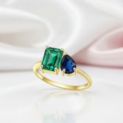 Yellow Gold Emerald & Pear Cut Solitaire Engagement Ring-Black Diamonds New York