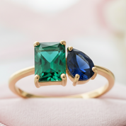 Yellow Gold Emerald & Pear Cut Solitaire Engagement Ring-Black Diamonds New York