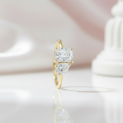 Yellow Gold Emerald & Pear Cut Solitaire Engagement Ring-Black Diamonds New York