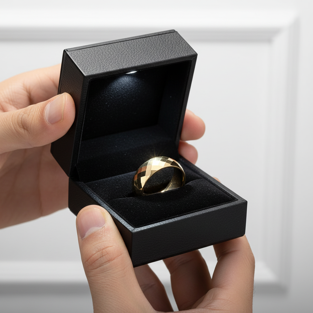 Yellow Gold Rhombus Tungsten Men's Wedding Band-Black Diamonds New York