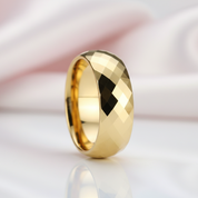 Yellow Gold Rhombus Tungsten Men's Wedding Band-Black Diamonds New York