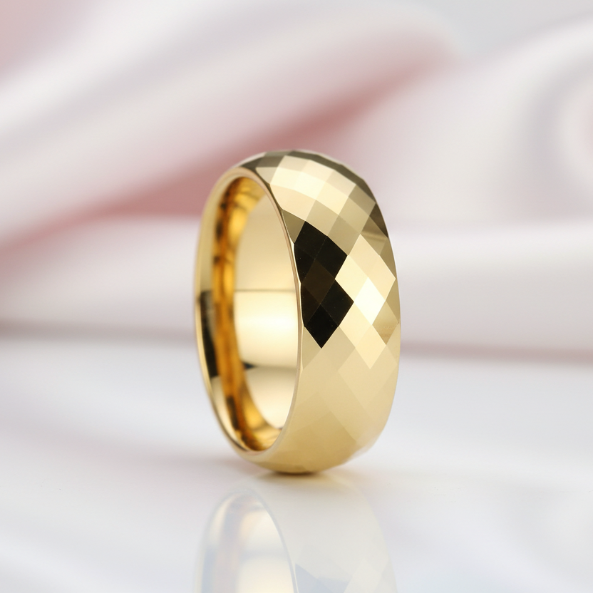 Yellow Gold Rhombus Tungsten Men's Wedding Band-Black Diamonds New York