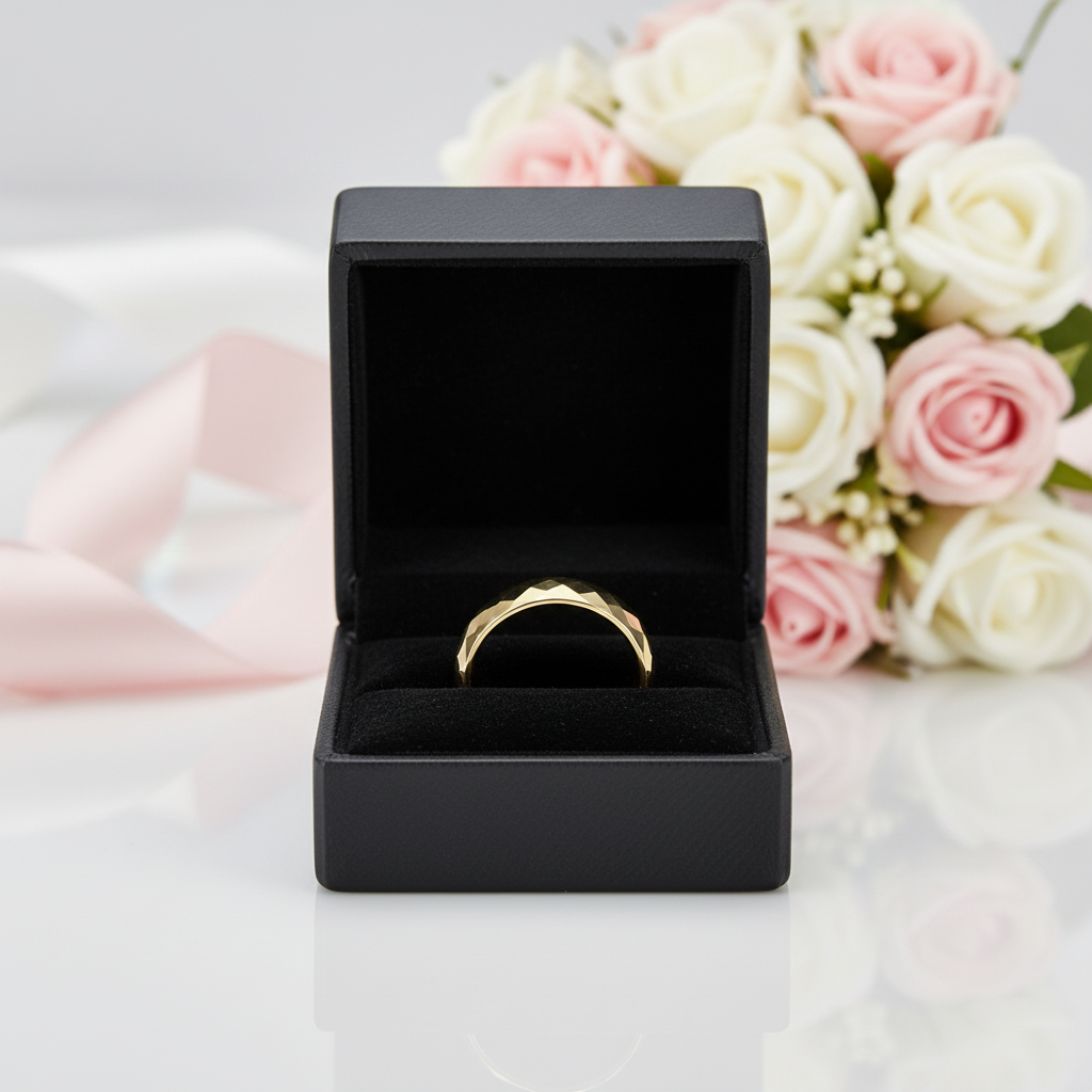 Yellow Gold Rhombus Tungsten Men's Wedding Band-Black Diamonds New York