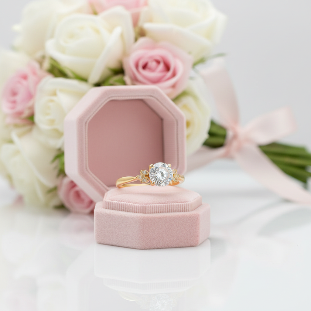Yellow Gold Round Cut Engagement Ring-Black Diamonds New York