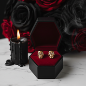 Yellow Gold Skull Diamond Screw Stud Earrings-Black Diamonds New York