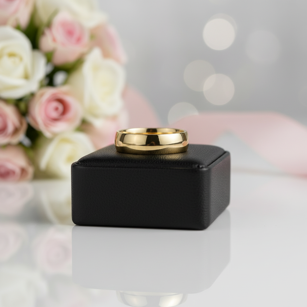 Yellow Gold Titanium Men's Wedding Band-Black Diamonds New York