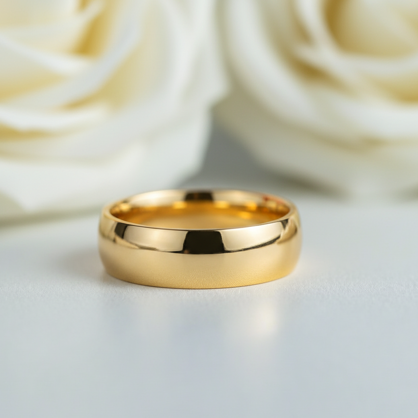 Yellow Gold Titanium Men's Wedding Band-Black Diamonds New York