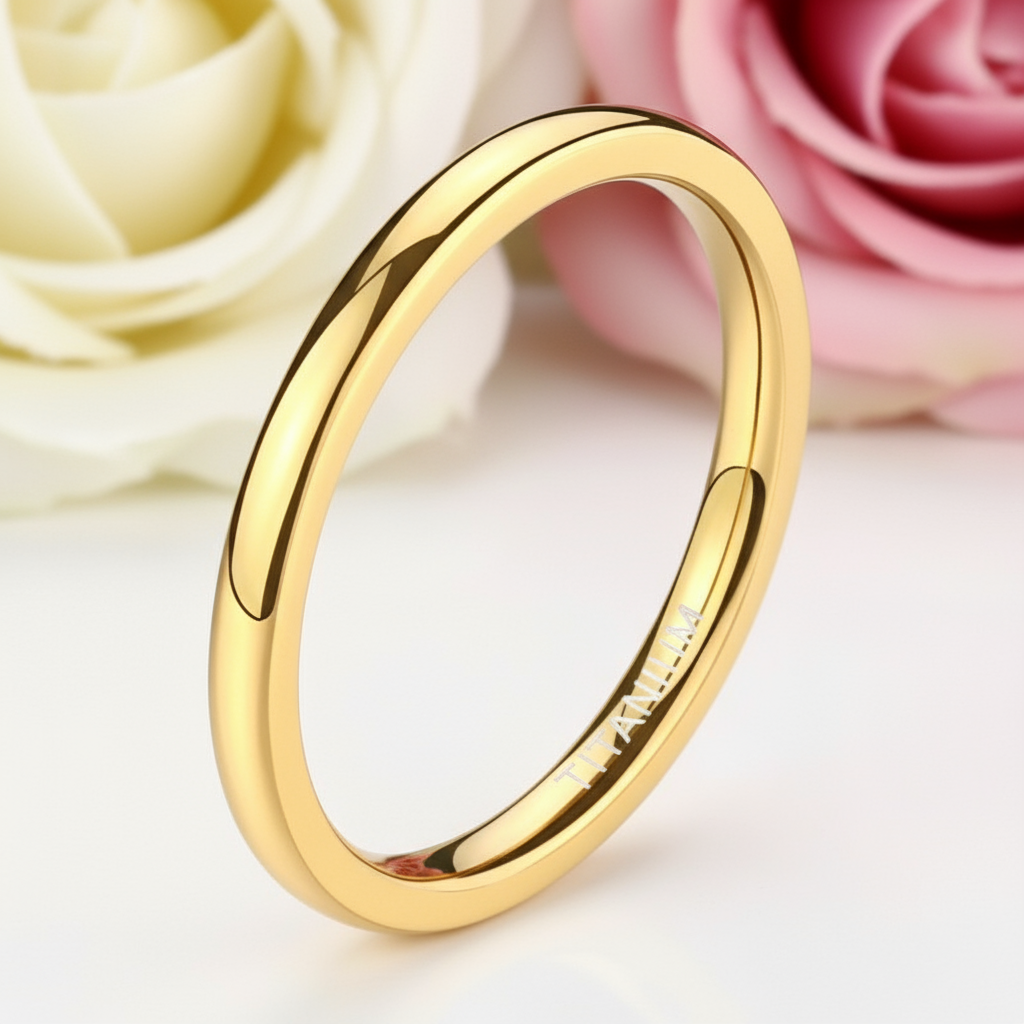 Yellow Gold Titanium Men's Wedding Band-Black Diamonds New York