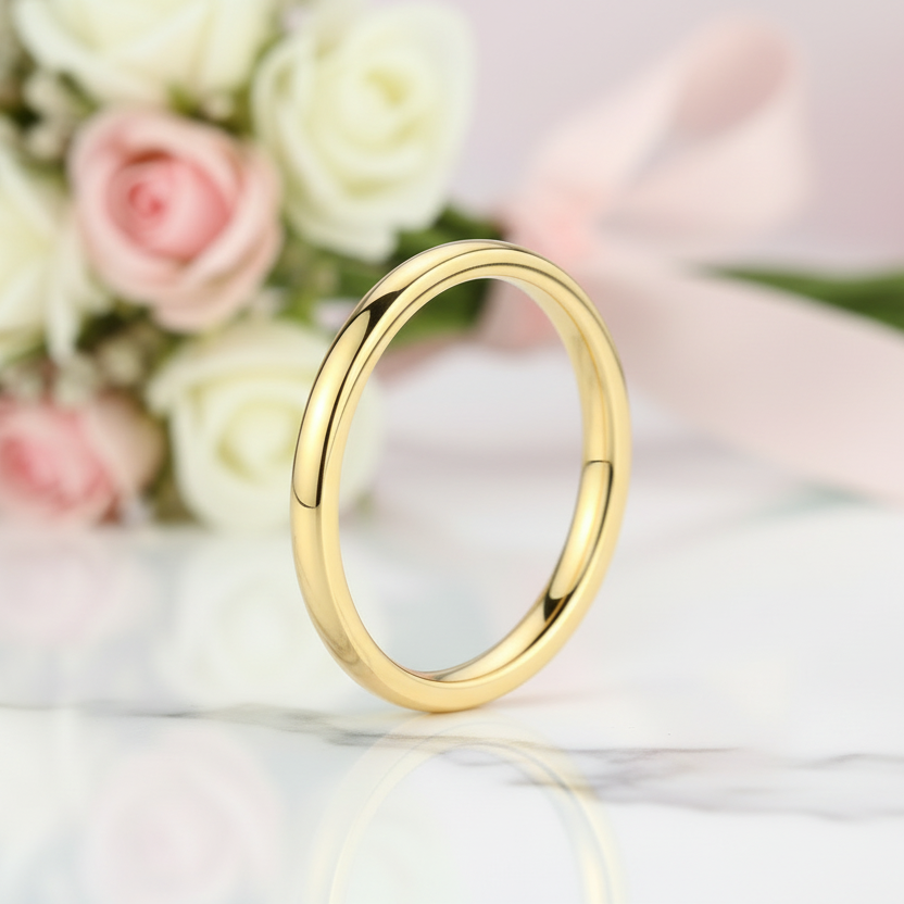 Yellow Gold Titanium Men's Wedding Band-Black Diamonds New York