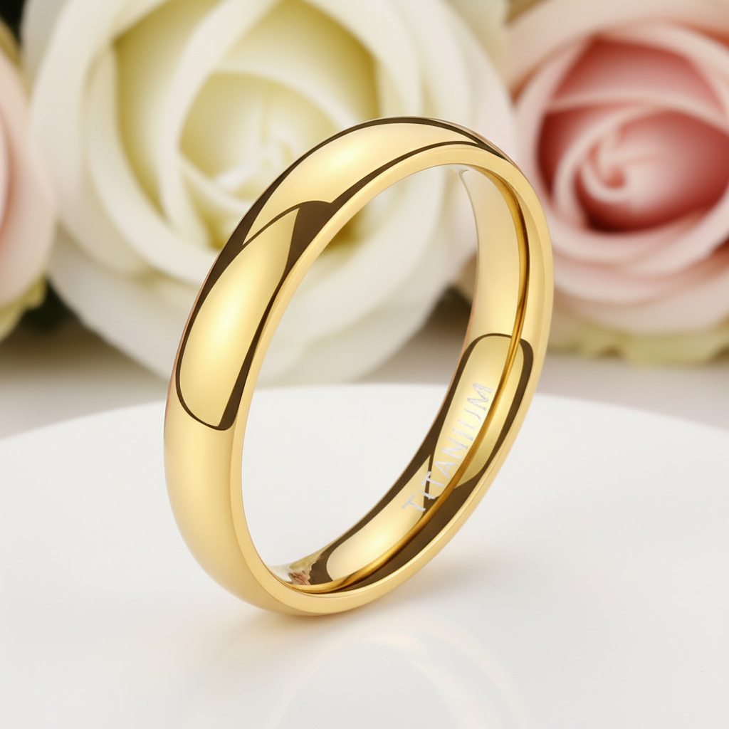 Yellow Gold Titanium Men's Wedding Band-Black Diamonds New York