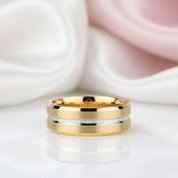 Yellow Gold Tungsten Men's Wedding Band-Black Diamonds New York