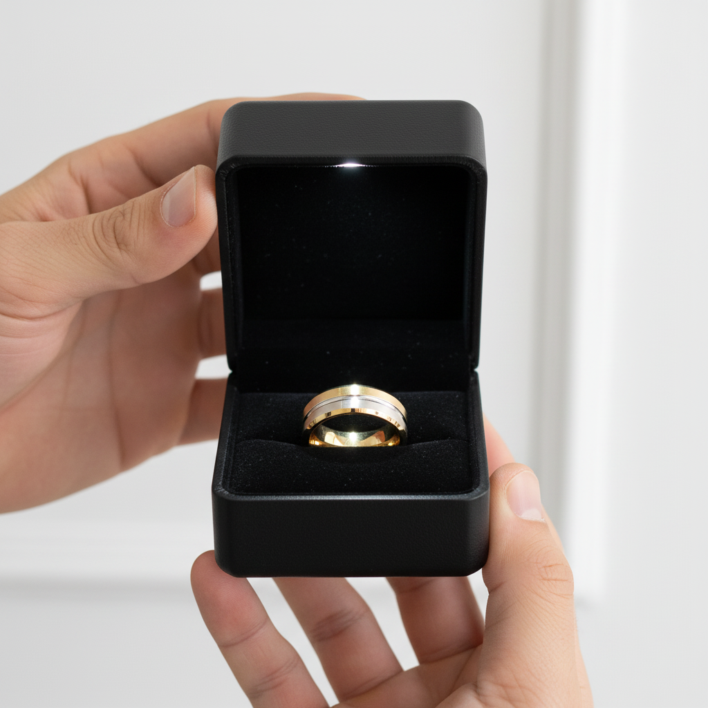 Yellow Gold Tungsten Men's Wedding Band-Black Diamonds New York