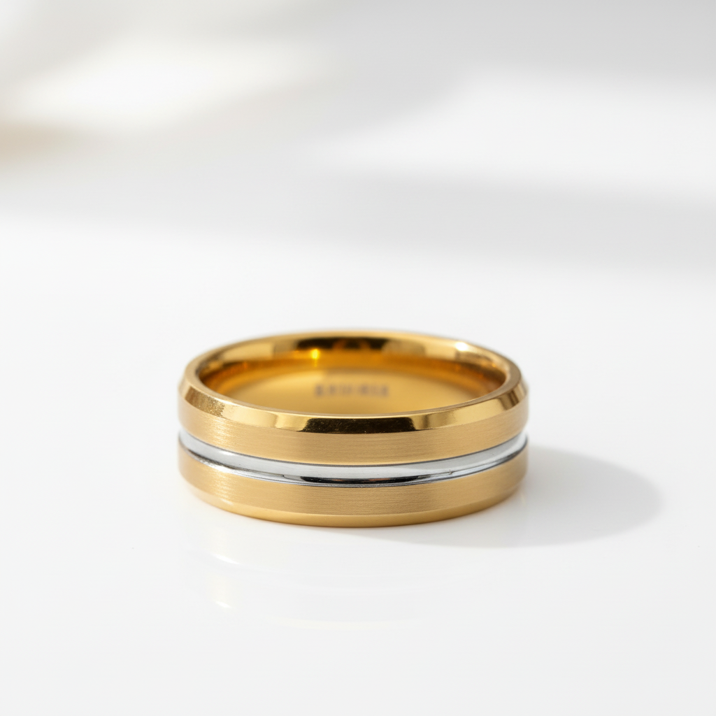 Yellow Gold Tungsten Men's Wedding Band-Black Diamonds New York