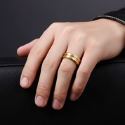 Yellow Gold Tungsten Men's Wedding Band-Black Diamonds New York