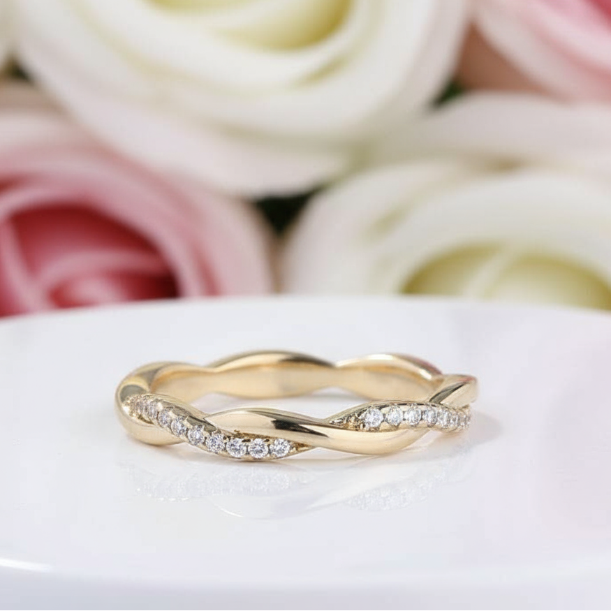 Yellow Gold Twist Infinity Wedding Ring Band-Black Diamonds New York