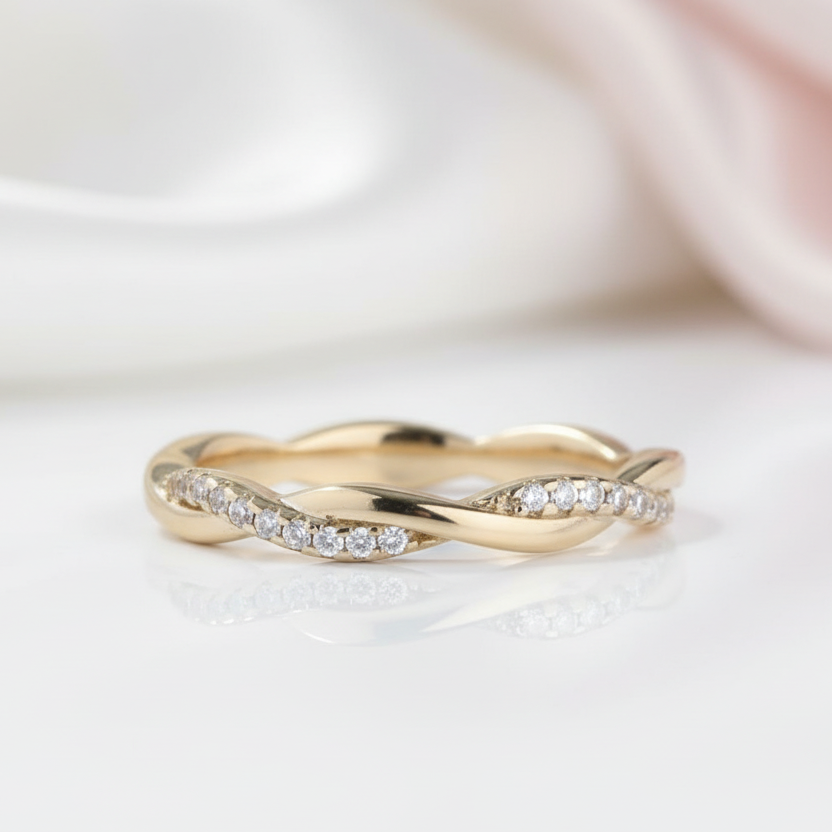 Yellow Gold Twist Infinity Wedding Ring Band-Black Diamonds New York