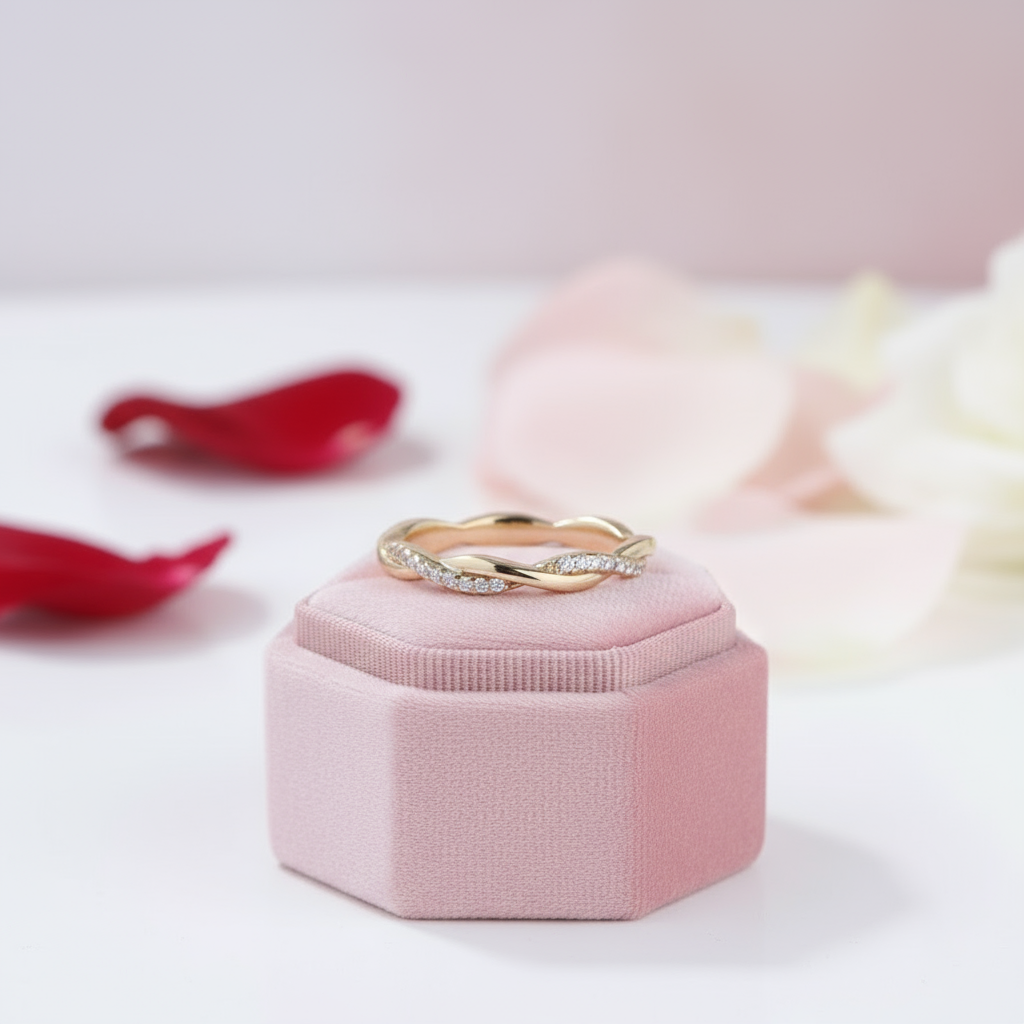 Yellow Gold Twist Infinity Wedding Ring Band-Black Diamonds New York