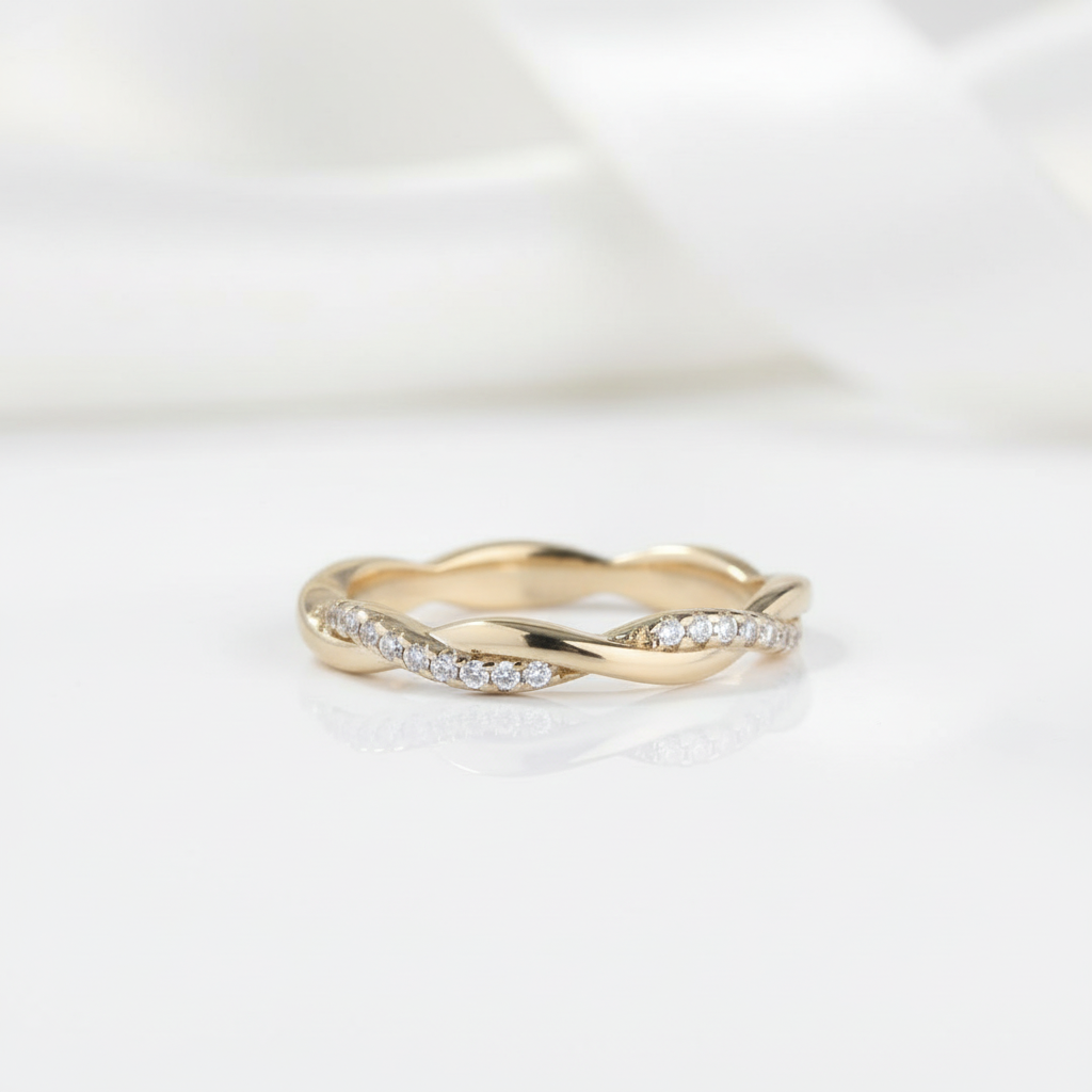 Yellow Gold Twist Infinity Wedding Ring Band-Black Diamonds New York