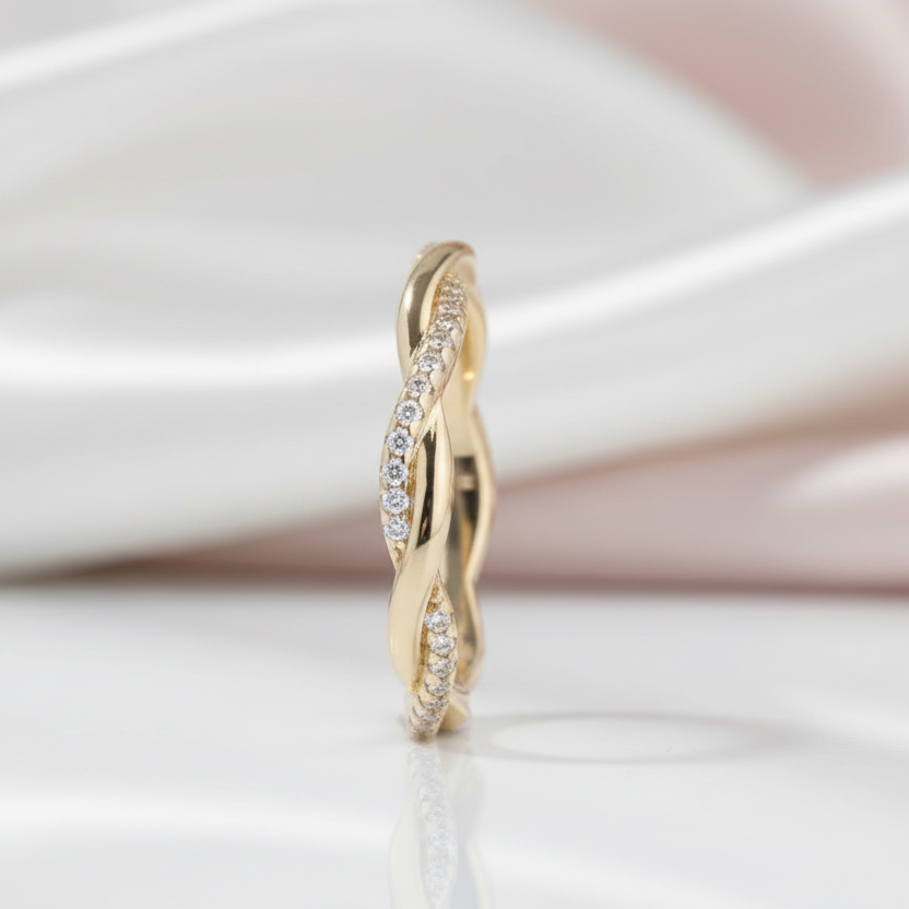Yellow Gold Twist Infinity Wedding Ring Band-Black Diamonds New York