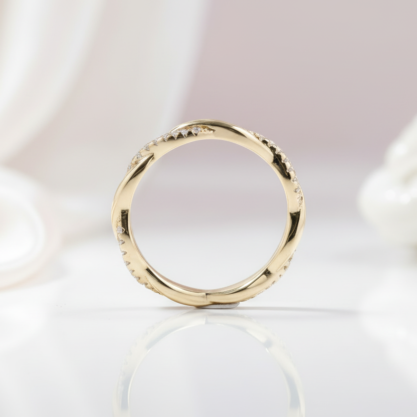 Yellow Gold Twist Infinity Wedding Ring Band-Black Diamonds New York