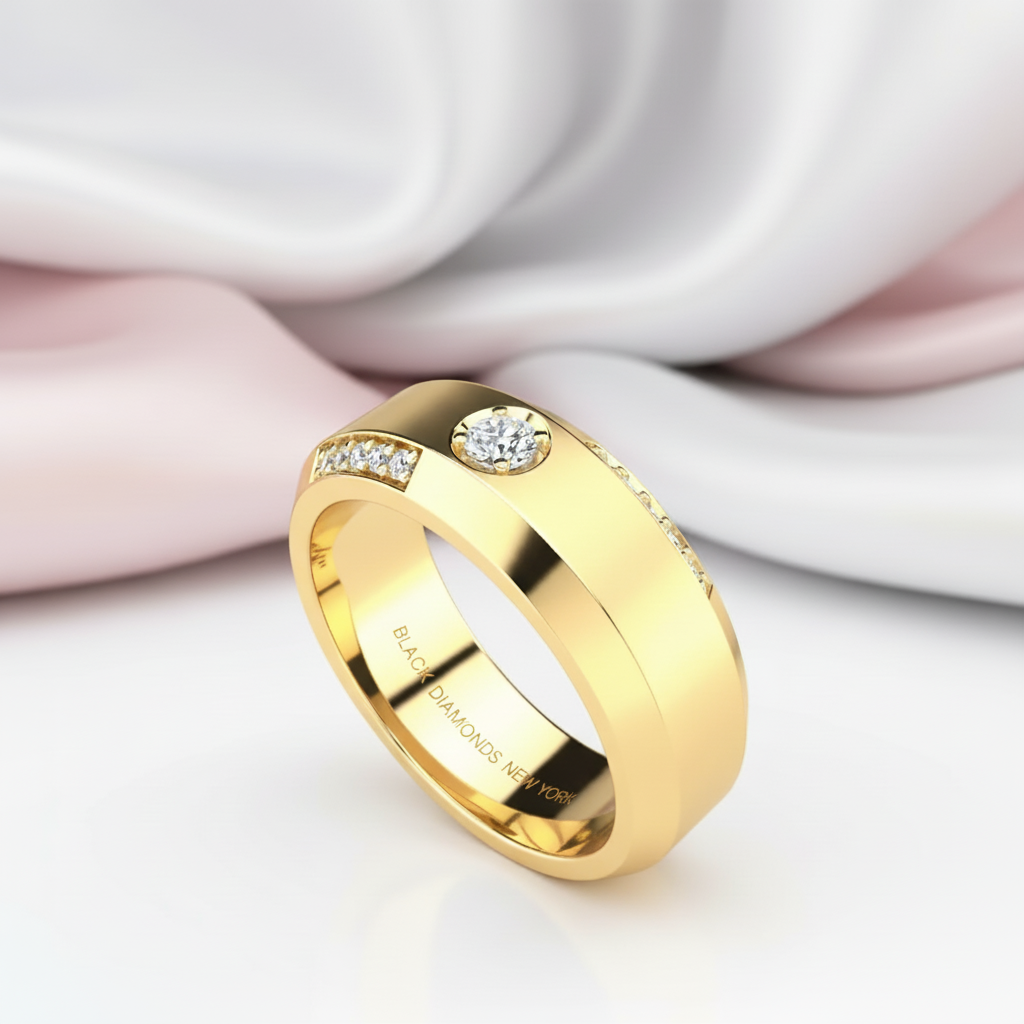 Yellow Gold & White Gold Classic Men's Wedding Band-Black Diamonds New York