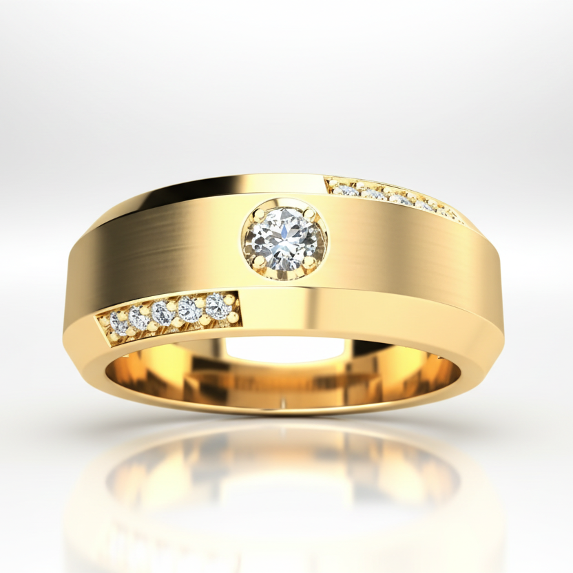 Yellow Gold & White Gold Classic Men's Wedding Band-Black Diamonds New York