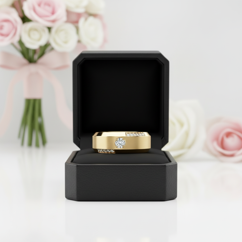 Yellow Gold & White Gold Classic Men's Wedding Band-Black Diamonds New York