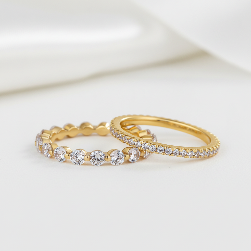 Yellow Gold Women's Stackable Wedding Band Set-Black Diamonds New York