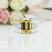 Yellow Sapphire 4.0ct Emerald Cut Three Stone Engagement Ring-Black Diamonds New York