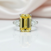 Yellow Sapphire 4.0ct Emerald Cut Three Stone Engagement Ring-Black Diamonds New York