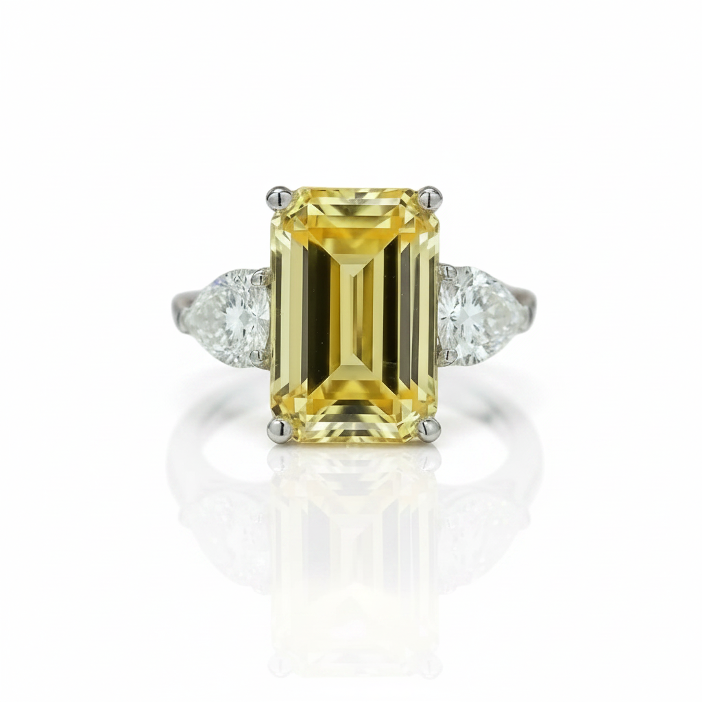 Yellow Sapphire 4.0ct Emerald Cut Three Stone Engagement Ring-Black Diamonds New York