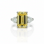 Yellow Sapphire 4.0ct Emerald Cut Three Stone Engagement Ring-Black Diamonds New York
