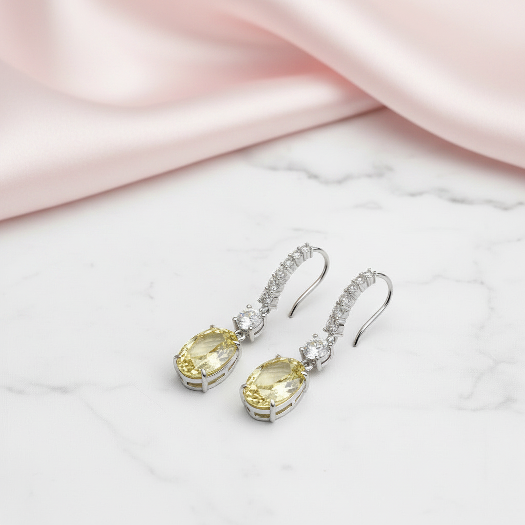 Yellow Sapphire 4.0ct Oval Cut Diamond Option Drop Earrings-Black Diamonds New York