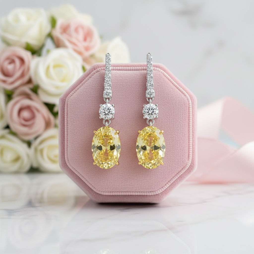 Yellow Sapphire 4.0ct Oval Cut Diamond Option Drop Earrings-Black Diamonds New York